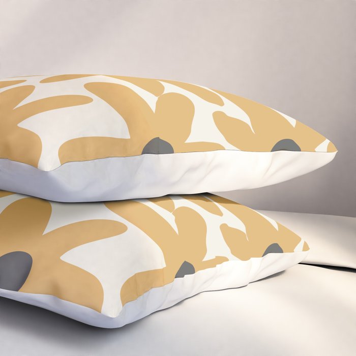Daisy Time Retro Floral Pattern in Muted Mustard Gold, Charcoal Grey, and Cream Pillow Sham Gallery Image 3