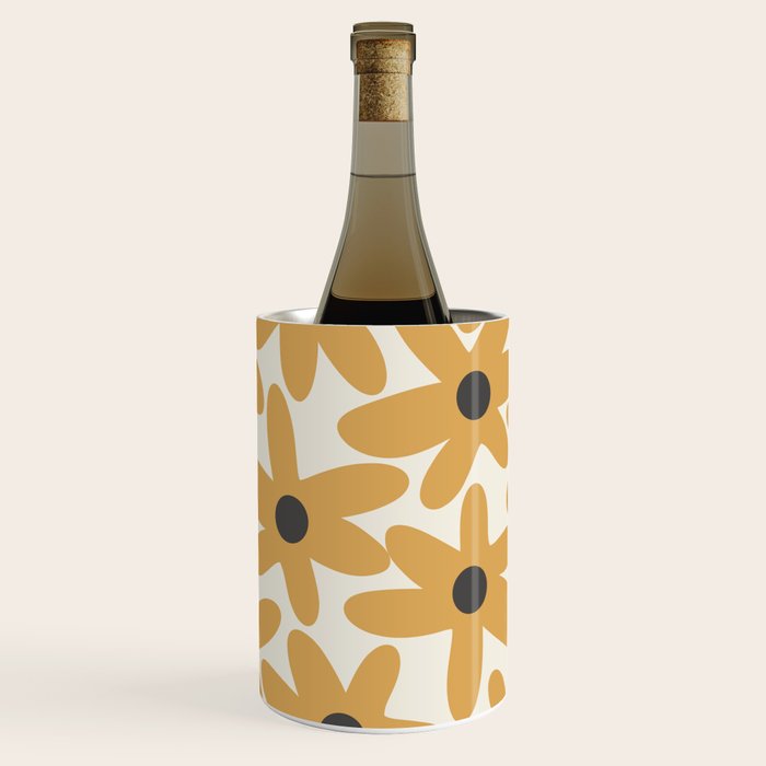 Daisy Time Retro Floral Pattern in Muted Mustard Gold, Charcoal Grey, and Cream Wine Chiller Gallery Image 3