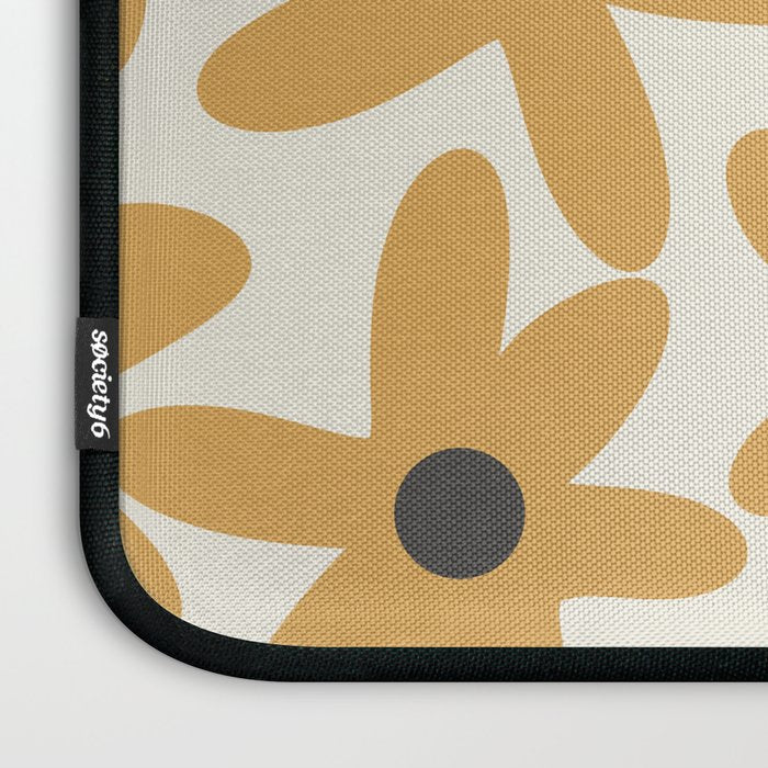 Daisy Time Retro Floral Pattern in Muted Mustard Gold, Charcoal Grey, and Cream Laptop Sleeve Gallery Image 3