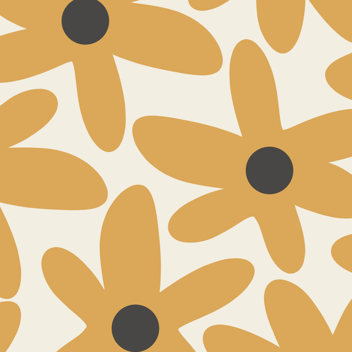 Daisy Time Retro Floral Pattern in Muted Mustard Gold, Charcoal Grey, and Cream Coffee Mug Gallery Image 2