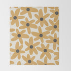 Daisy Time Retro Floral Pattern in Muted Mustard Gold, Charcoal Grey, and Cream Throw Blanket Gallery Image 2