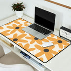 Daisy Time Retro Floral Pattern in Muted Mustard Gold, Charcoal Grey, and Cream Desk Mat Gallery Image 2