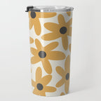 Daisy Time Retro Floral Pattern in Muted Mustard Gold, Charcoal Grey, and Cream Travel Mug Gallery Image 3