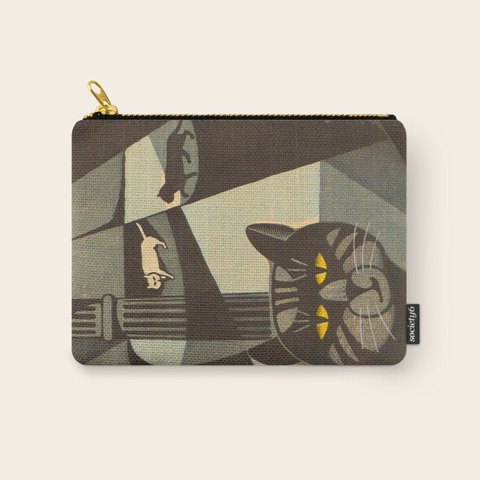 Inagaki Tomoo Vintage Japanese Woodblock print mid century Modern Cubism Art Cats Feline Carry All Pouch Gallery Image 1