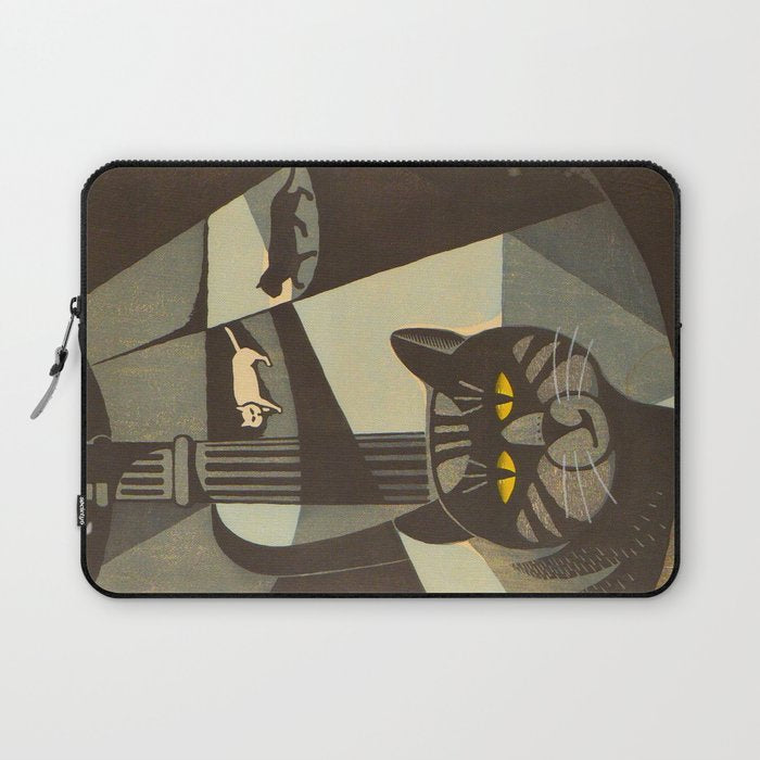 Inagaki Tomoo Vintage Japanese Woodblock print mid century Modern Cubism Art Cats Feline Laptop Sleeve Gallery Image 1