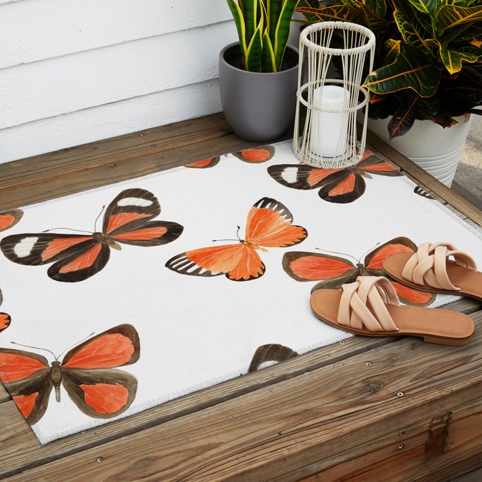Orange Butterflies Outdoor Rug Gallery Image 2