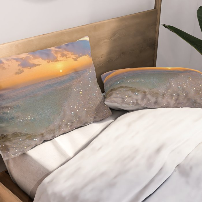 THE STORM | sea | ocean | waves | sky |  seascape | blue | summer | glitter | sparkle | nature Pillow Sham Gallery Image 2