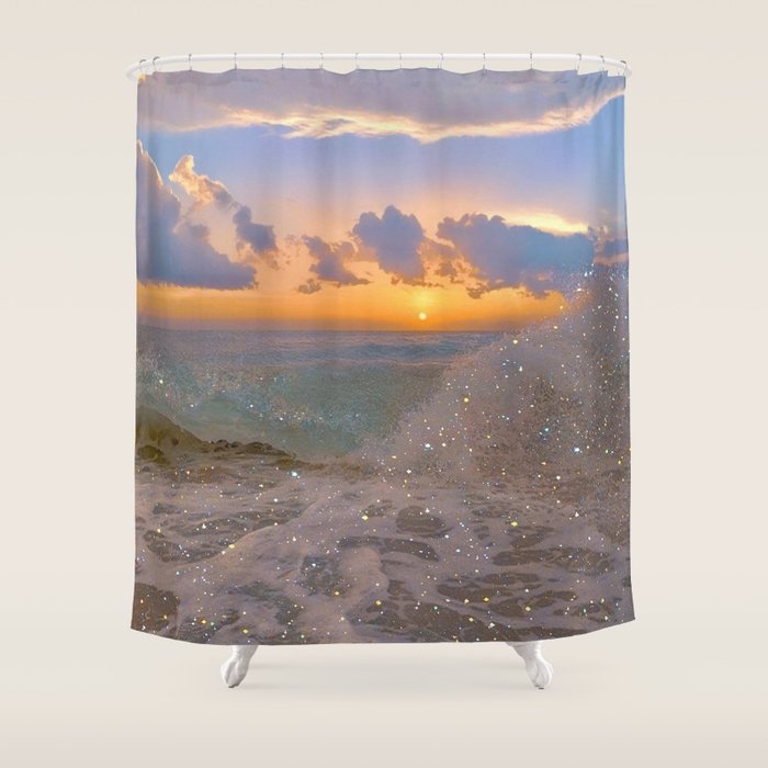 THE STORM | sea | ocean | waves | sky |  seascape | blue | summer | glitter | sparkle | nature Shower Curtain Gallery Image 1