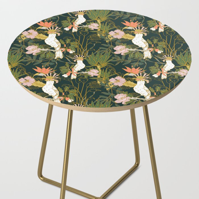 Drawing of exotic birds in the dark jungle Side Table Gallery Image 2