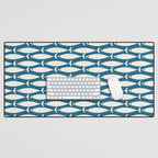 Mid Century Modern Fish Pattern in Teal Blue and Cream Desk Mat Gallery Image 1