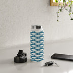 Mid Century Modern Fish Pattern in Teal Blue and Cream Water Bottle Gallery Image 4