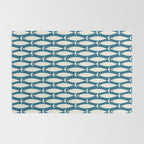 Mid Century Modern Fish Pattern in Teal Blue and Cream Rug Gallery Image 2