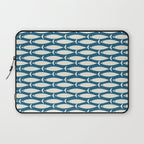 Mid Century Modern Fish Pattern in Teal Blue and Cream Laptop Sleeve Gallery Image 1