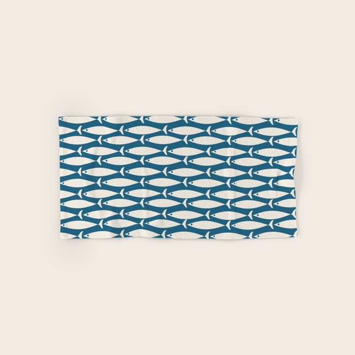 Mid Century Modern Fish Pattern in Teal Blue and Cream Bath Towel Gallery Image 1