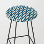 Mid Century Modern Fish Pattern in Teal Blue and Cream Stool Gallery Image 2