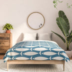Mid Century Modern Fish Pattern in Teal Blue and Cream Comforter Gallery Image 3