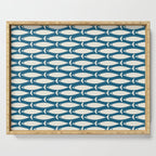 Mid Century Modern Fish Pattern in Teal Blue and Cream Serving Tray Gallery Image 1