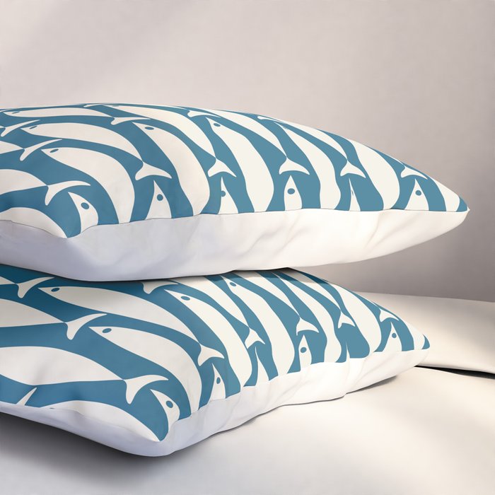 Mid Century Modern Fish Pattern in Teal Blue and Cream Pillow Sham Gallery Image 3