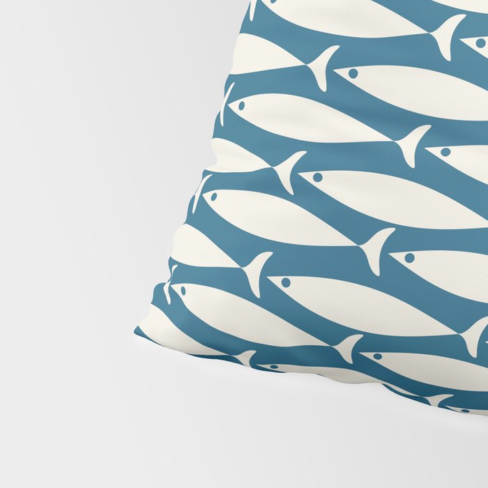 Mid Century Modern Fish Pattern in Teal Blue and Cream Pillow Sham Gallery Image 4