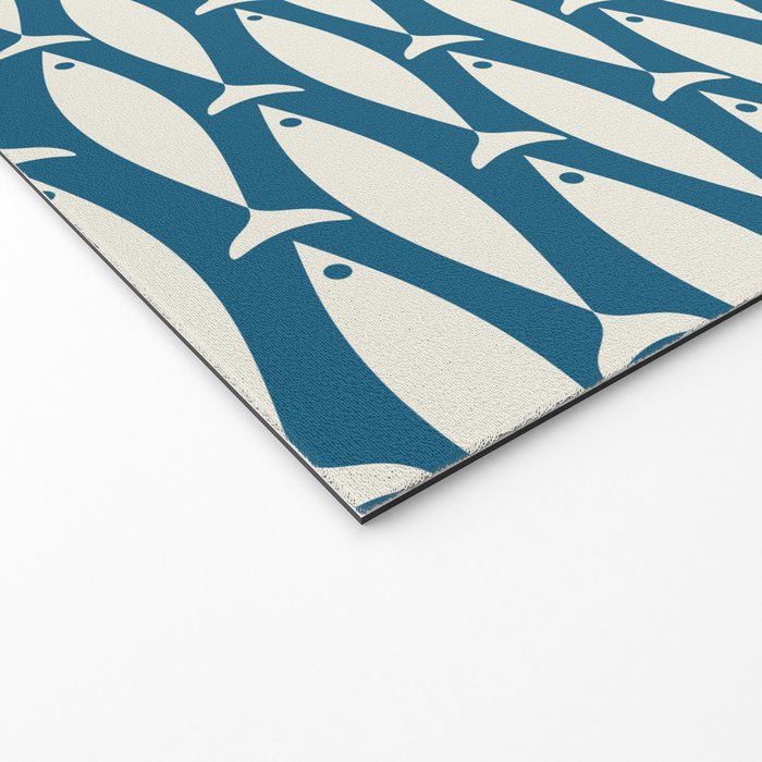 Mid Century Modern Fish Pattern in Teal Blue and Cream Welcome Mat Gallery Image 2
