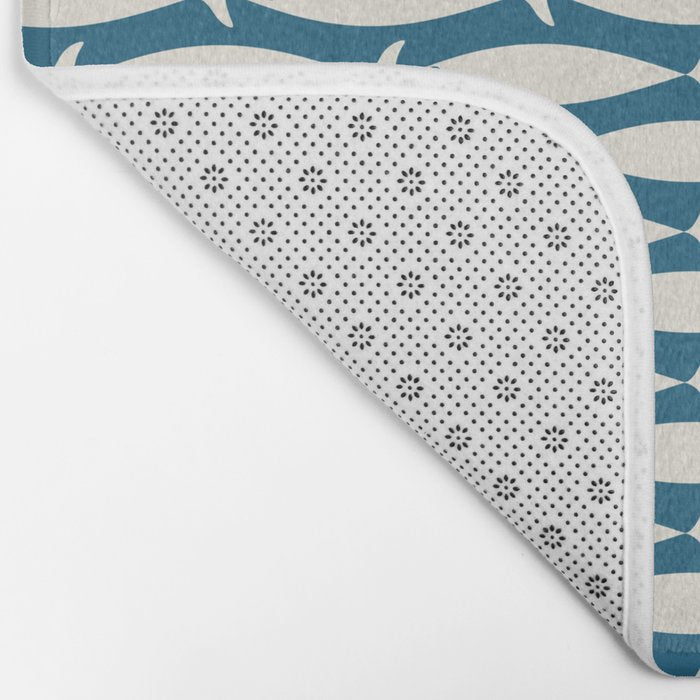 Mid Century Modern Fish Pattern in Teal Blue and Cream Bath Mat Gallery Image 2