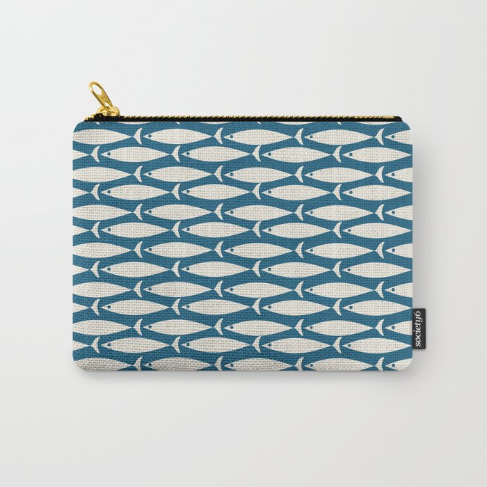 Mid Century Modern Fish Pattern in Teal Blue and Cream Carry All Pouch Gallery Image 1