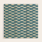 Mid Century Modern Fish Pattern in Teal Blue and Cream Wood Wall Art Gallery Image 1