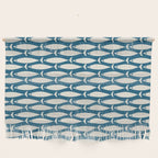 Mid Century Modern Fish Pattern in Teal Blue and Cream Wall Hanging Gallery Image 1