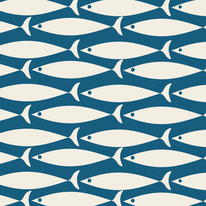 Mid Century Modern Fish Pattern in Teal Blue and Cream Coffee Mug Gallery Image 2