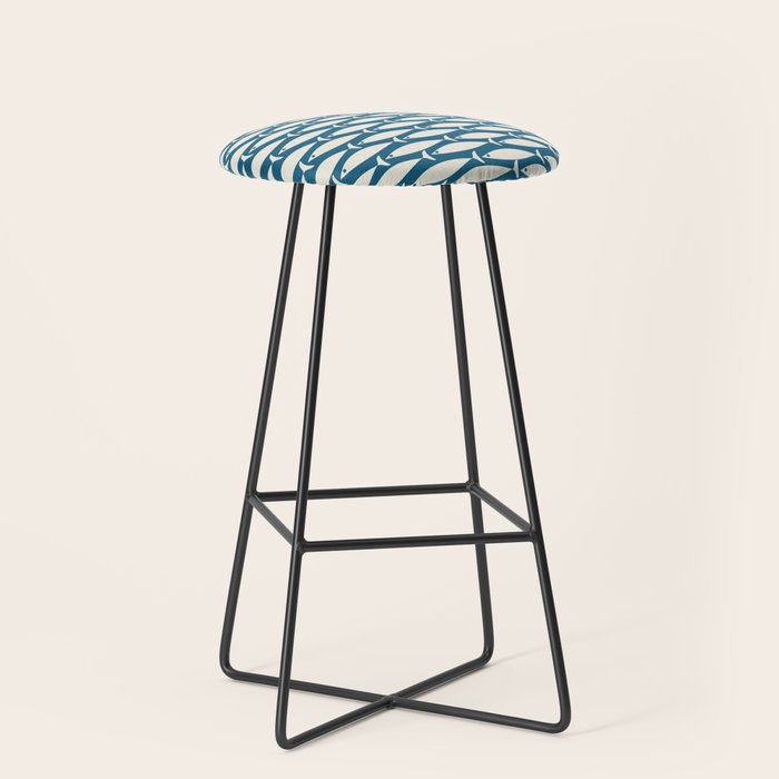 Mid Century Modern Fish Pattern in Teal Blue and Cream Stool Gallery Image 1