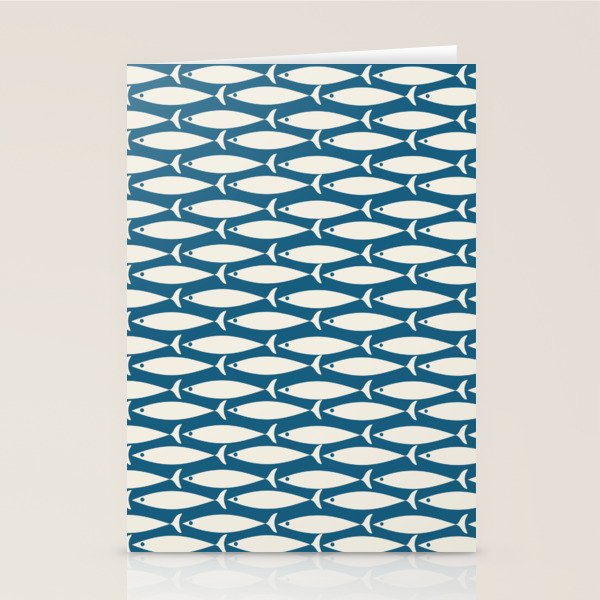 Mid Century Modern Fish Pattern in Teal Blue and Cream Stationery Card Gallery Image 1