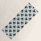 Art deco scallop elegance // blue geometric shapes golden textured lines Yoga Mat Gallery Image 1