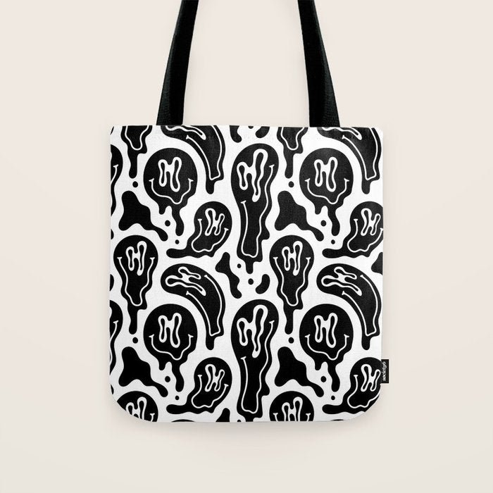 Black and white melted happy face pattern Tote Bag Gallery Image 1