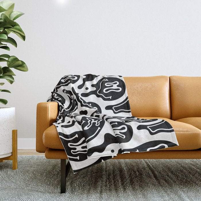 Black and white melted happy face pattern Throw Blanket Gallery Image 1