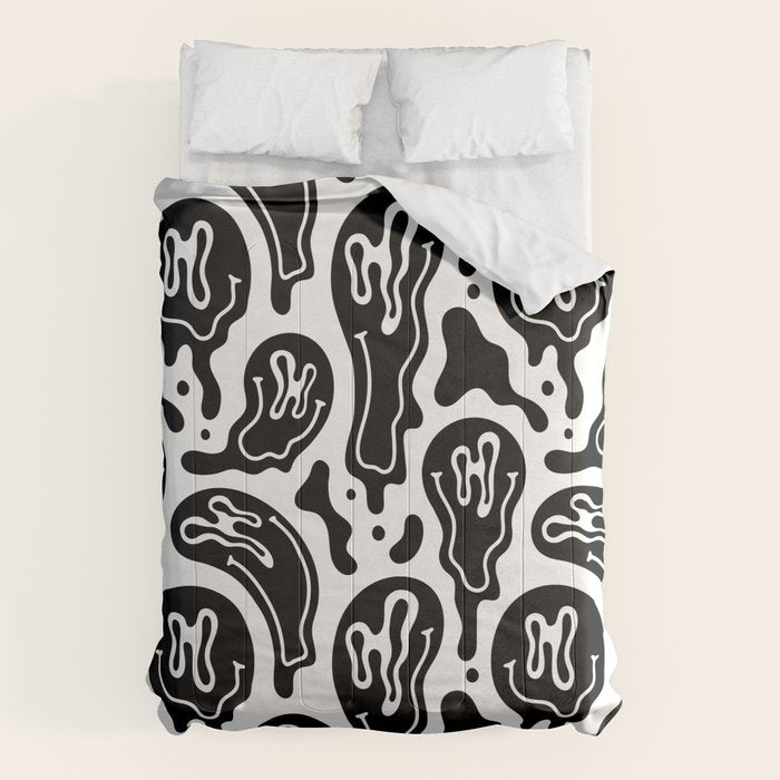 Black and white melted happy face pattern Comforter Gallery Image 6