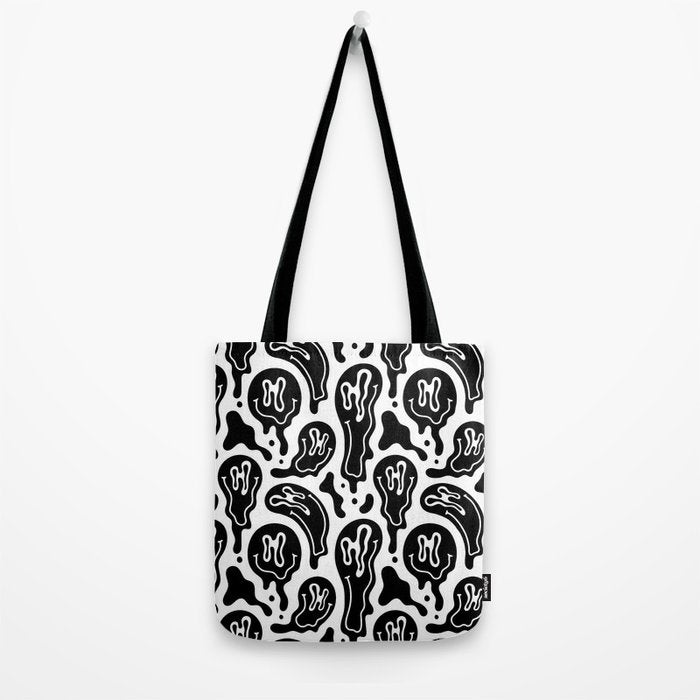 Black and white melted happy face pattern Tote Bag Gallery Image 2
