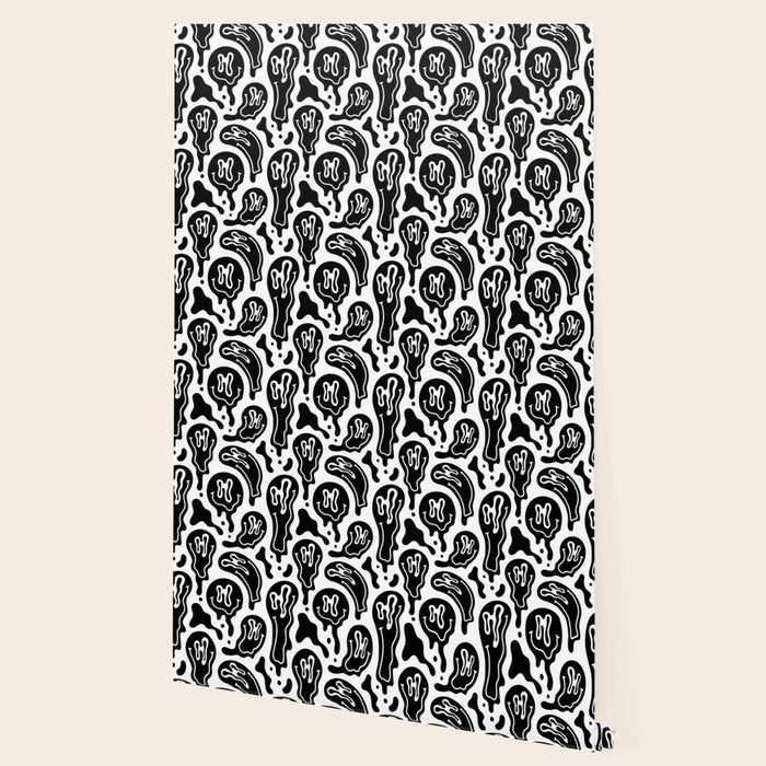 Black and white melted happy face pattern Wallpaper Gallery Image 2
