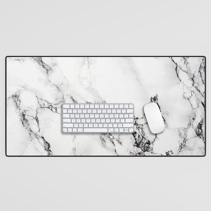 White Faux Marble Texture Desk Mat Gallery Image 1