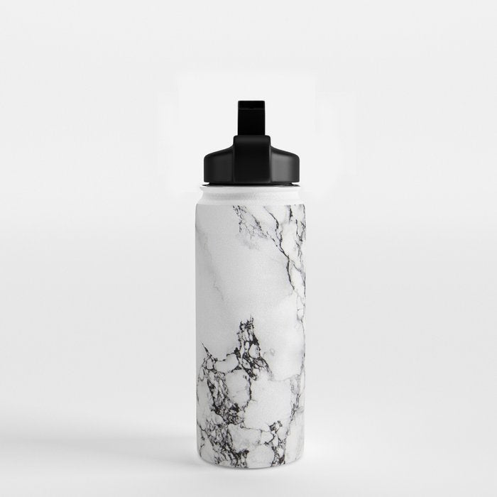 White Faux Marble Texture Water Bottle Gallery Image 2