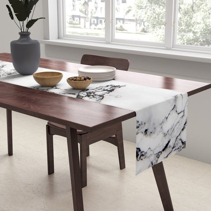 White Faux Marble Texture Table Runner Gallery Image 2
