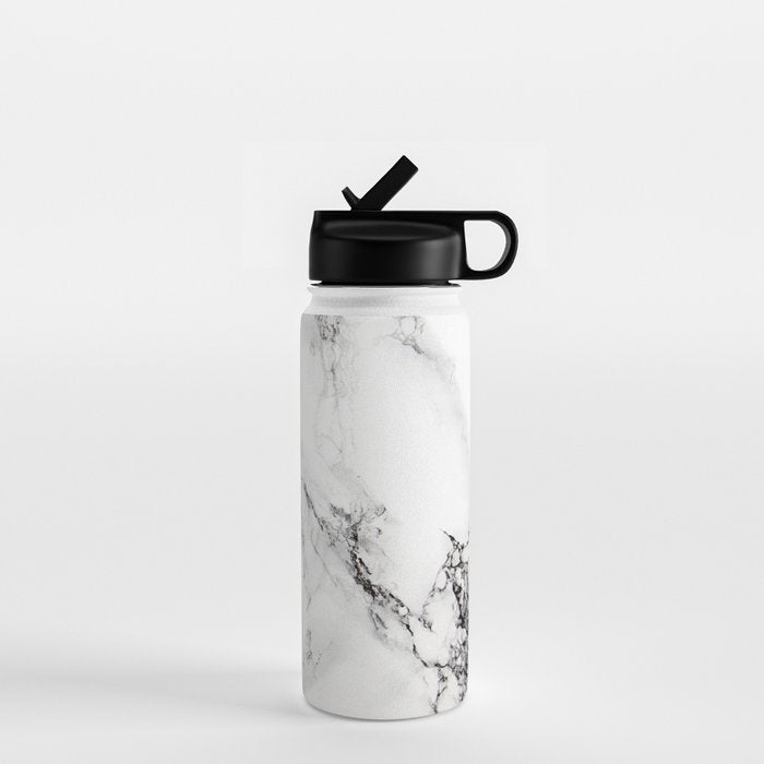 White Faux Marble Texture Water Bottle Gallery Image 1