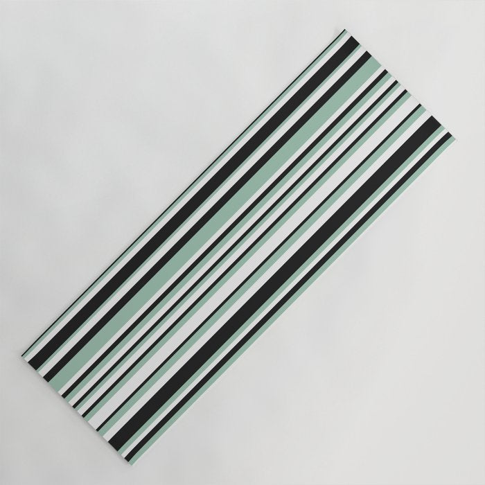 Classic Stripes XII - Mint, Black and White Yoga Mat Gallery Image 1