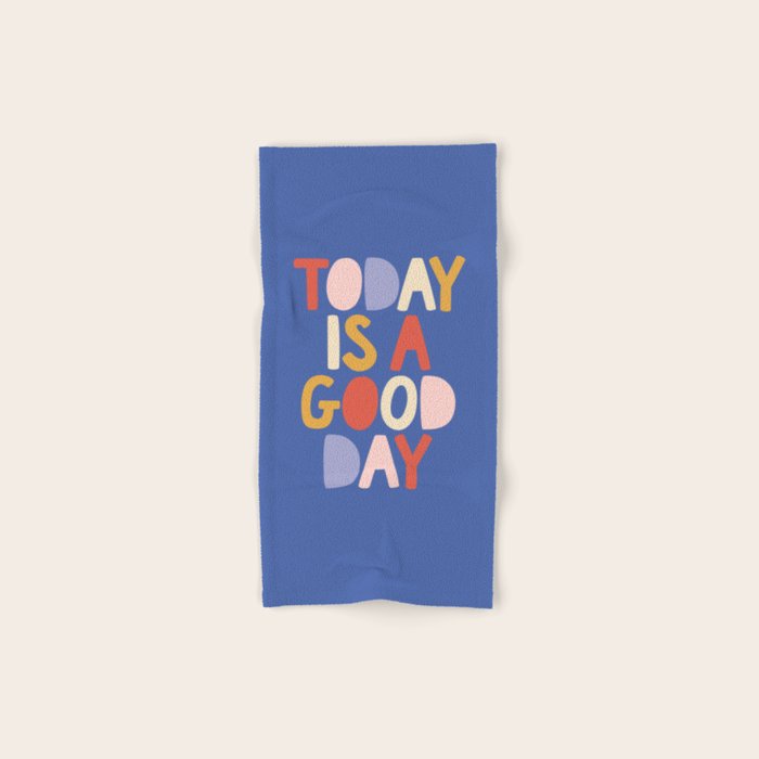 Today is a Good Day in blue red peach pink and mustard yellow Bath Towel Gallery Image 1
