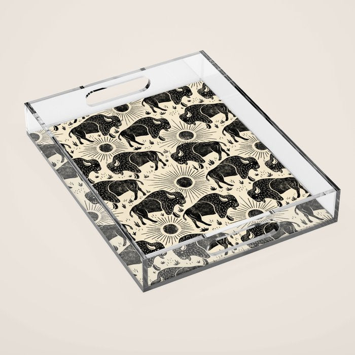 Bison - black and cream Acrylic Tray Gallery Image 1