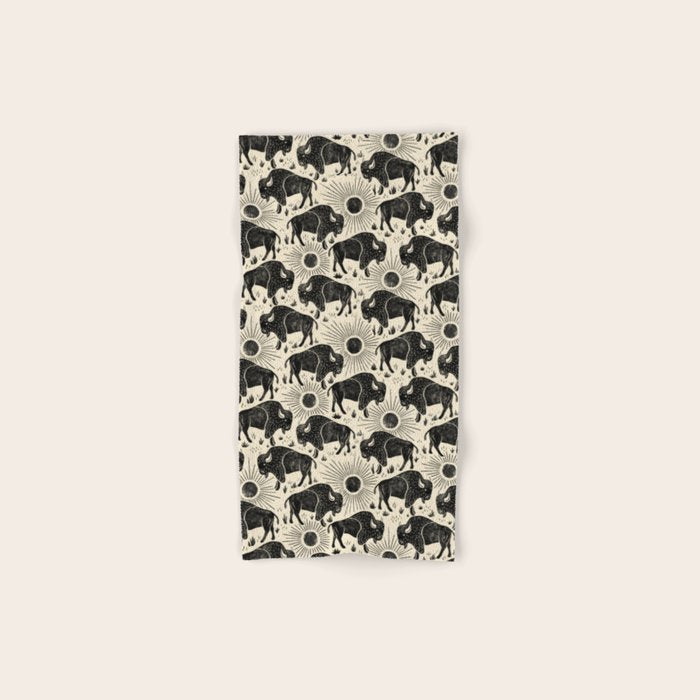 Bison - black and cream Bath Towel Gallery Image 1