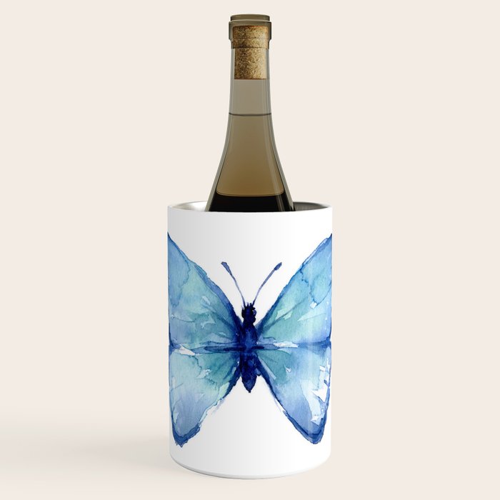 Blue Butterfly Watercolor Wine Chiller Gallery Image 1