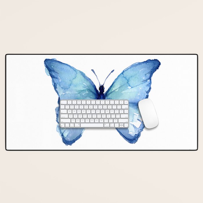Blue Butterfly Watercolor Desk Mat Gallery Image 1