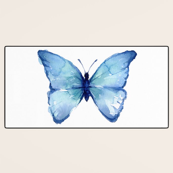 Blue Butterfly Watercolor Desk Mat Gallery Image 3
