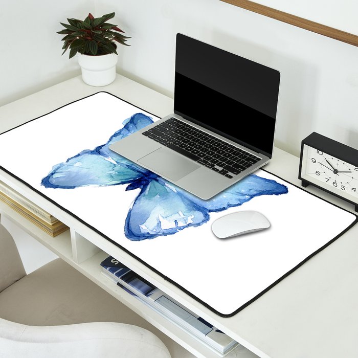 Blue Butterfly Watercolor Desk Mat Gallery Image 2