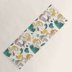 Kicking off some magic // white background white and grey unicorns aqua and mint hearts clouds and rainbows golden lines Yoga Mat Gallery Image 1